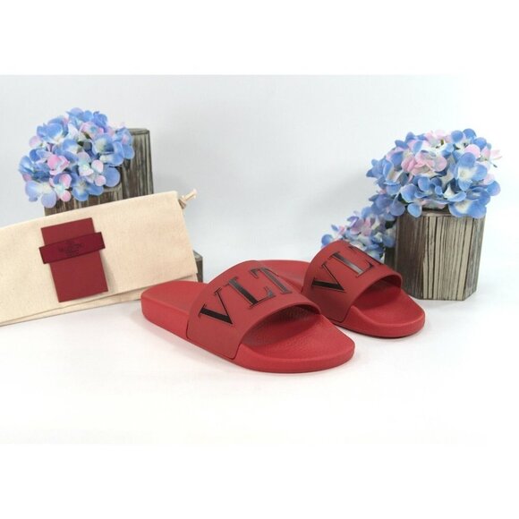 Valentino VLTN Rosso Red Rubber Pool Slides 37 NIB - Picture 3 of 8